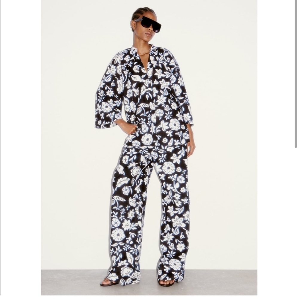 💙Floral print Straight Cut Pants - Picture 4 of 10